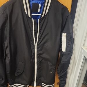 Men's Black Bomber Jacket with Contrast Trim